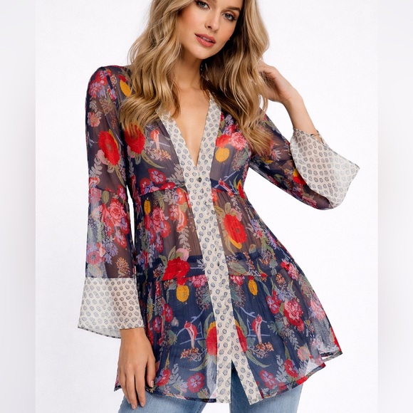 Free People Tops - Free People Thunder Canyon Sheer Tunic Button Up Blouse